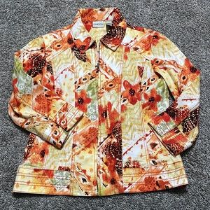 Chico's Jacket Women's Small Orange/Yellow/Brown‎ Fall colors zip Cotton neutral